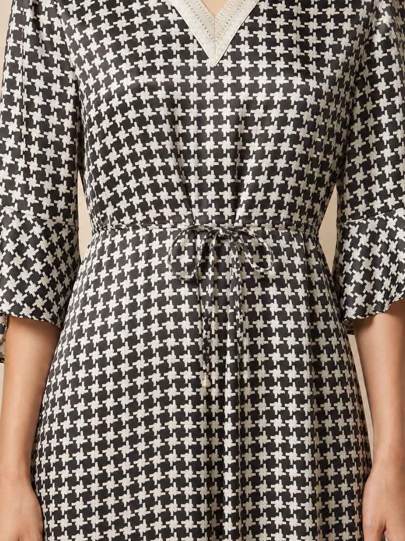 Aurelia - Houndstooth Silk Dress | The Silk Avenue