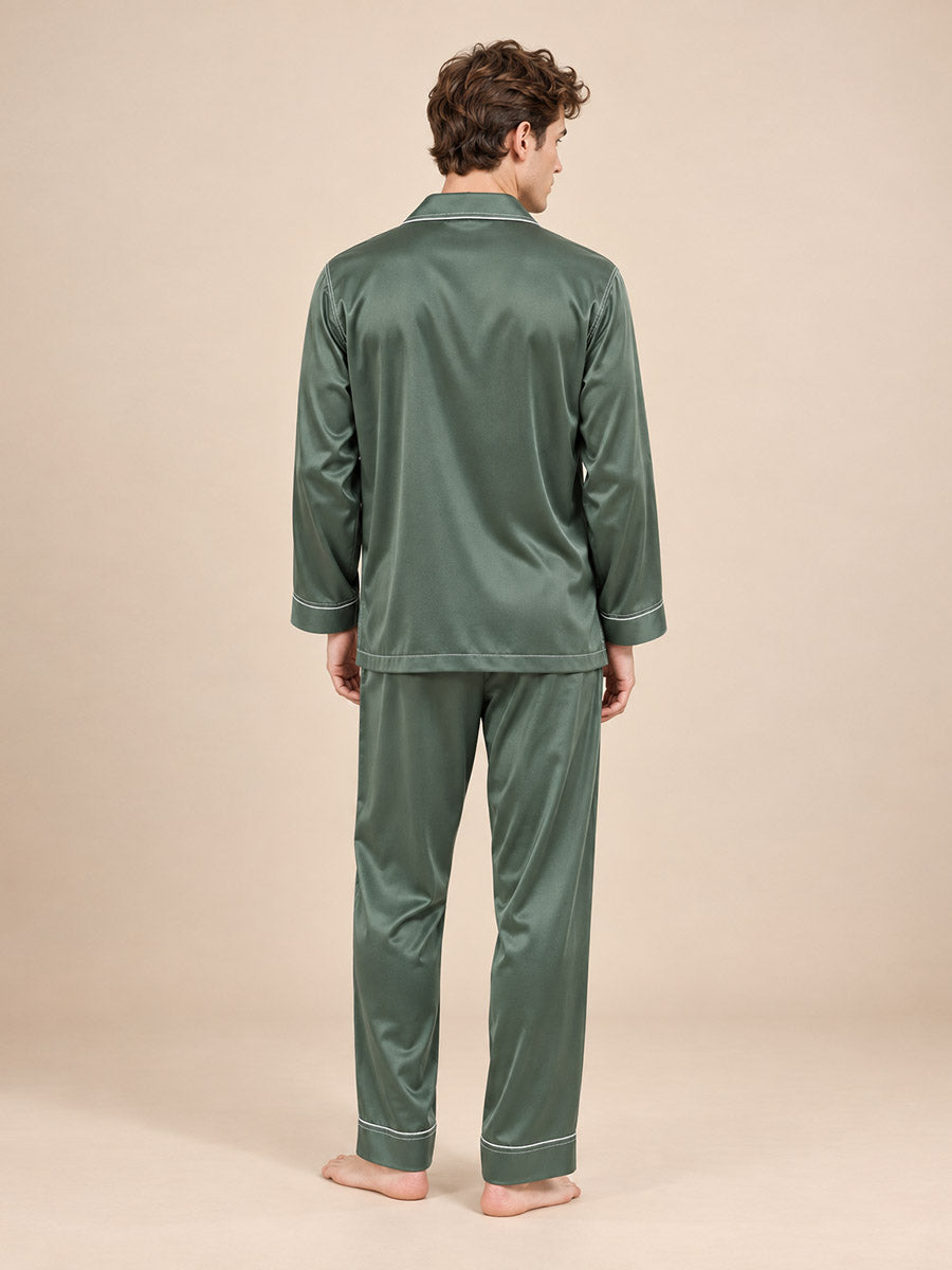 Aurelian - Sage Green Embroidered Silk Pajama Set | The Silk Avenue