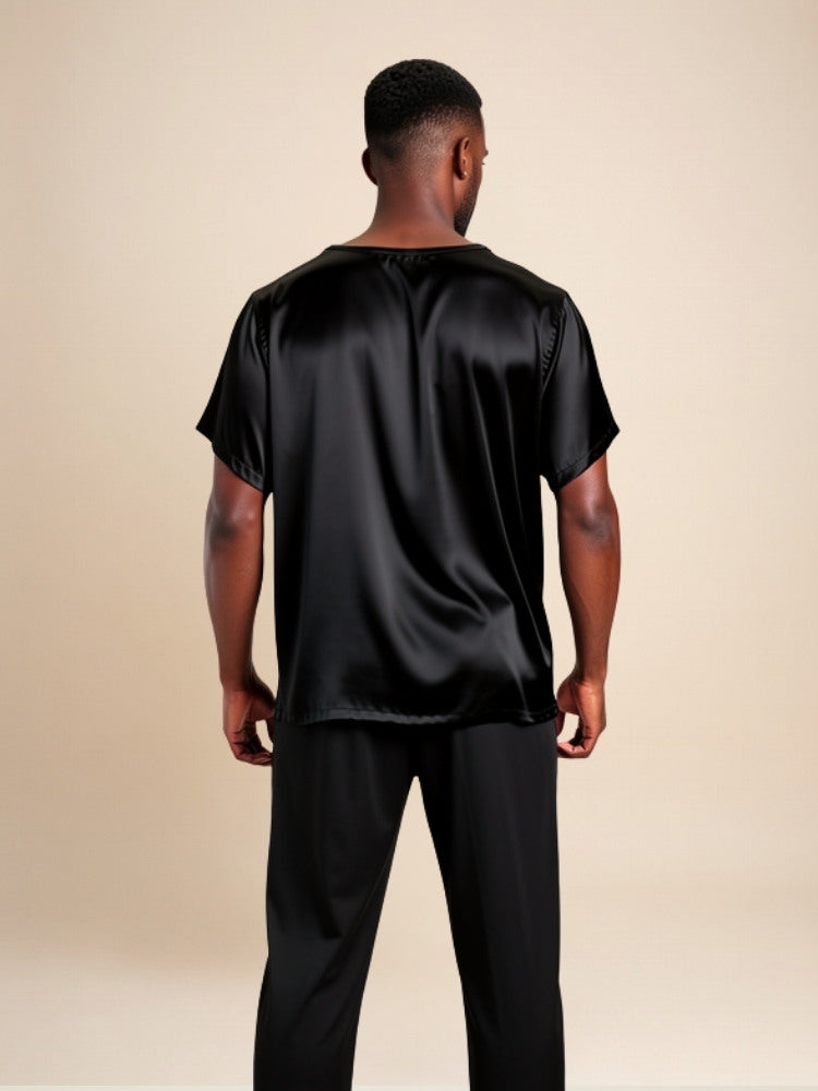 Aurian - Black Silk Crew-Neck T-Shirt | The Silk Avenue