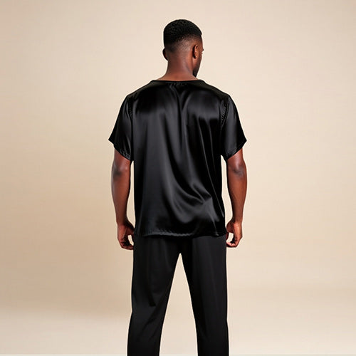 Aurian - Black Silk Crew-Neck T-Shirt | The Silk Avenue
