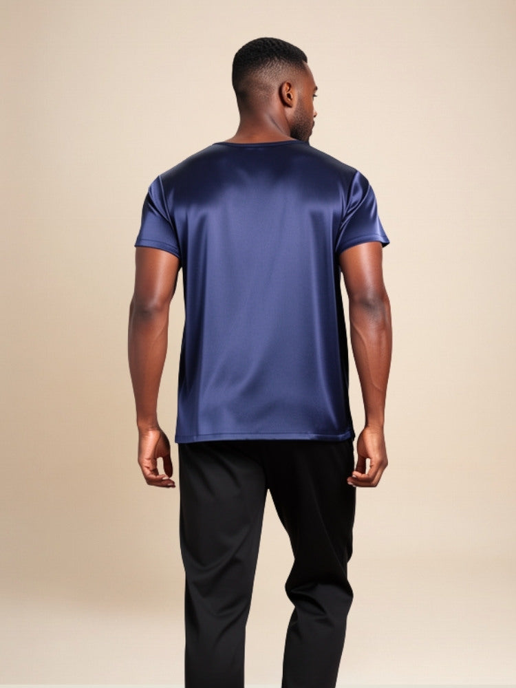 Aurian - Navy Silk Crew-Neck T-Shirt | The Silk Avenue