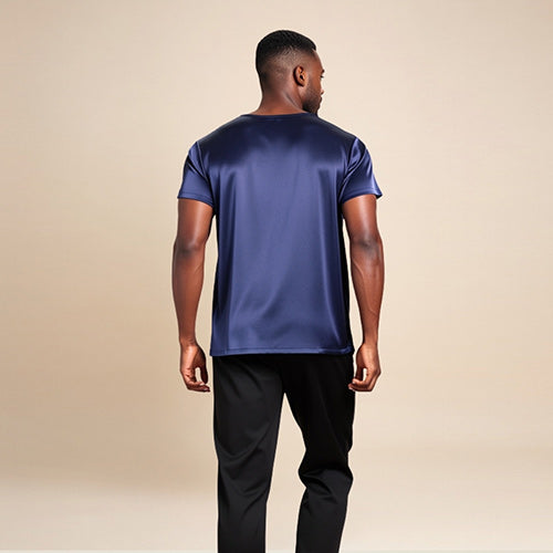 Aurian - Navy Silk Crew-Neck T-Shirt | The Silk Avenue
