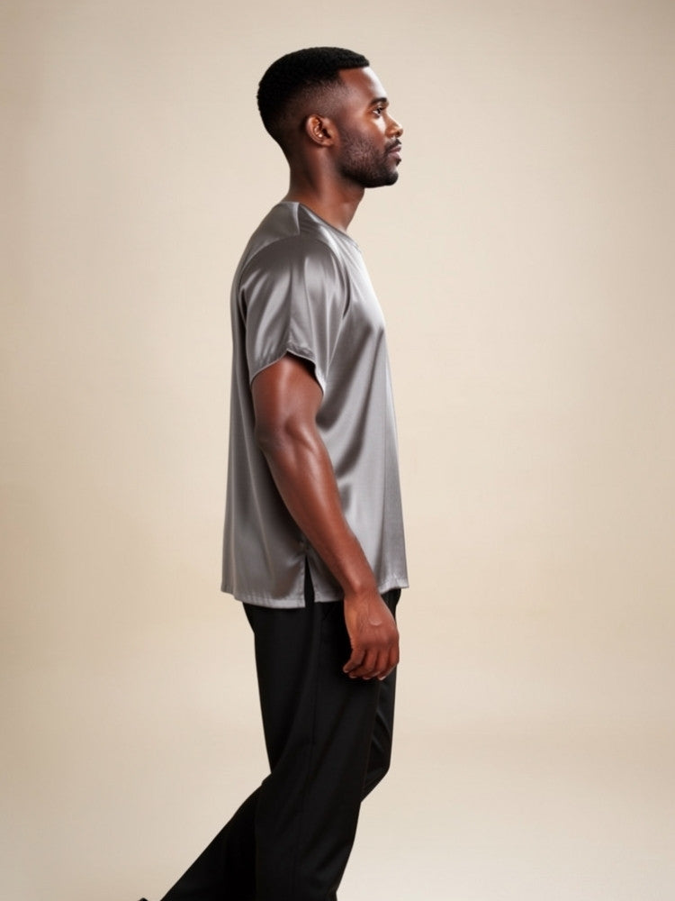 Aurian - Silver Silk Crew-Neck T-Shirt | The Silk Avenue