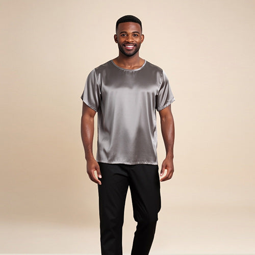 Aurian - Silver Silk Crew-Neck T-Shirt | The Silk Avenue