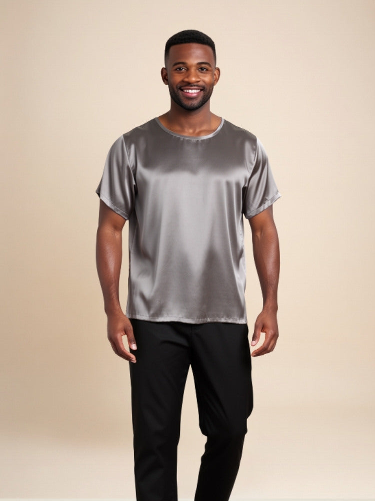 Aurian - Silver Silk Crew-Neck T-Shirt | The Silk Avenue