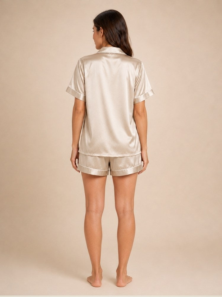 Avenia - Champagne Short Silk Pajama Set | The Silk Avenue