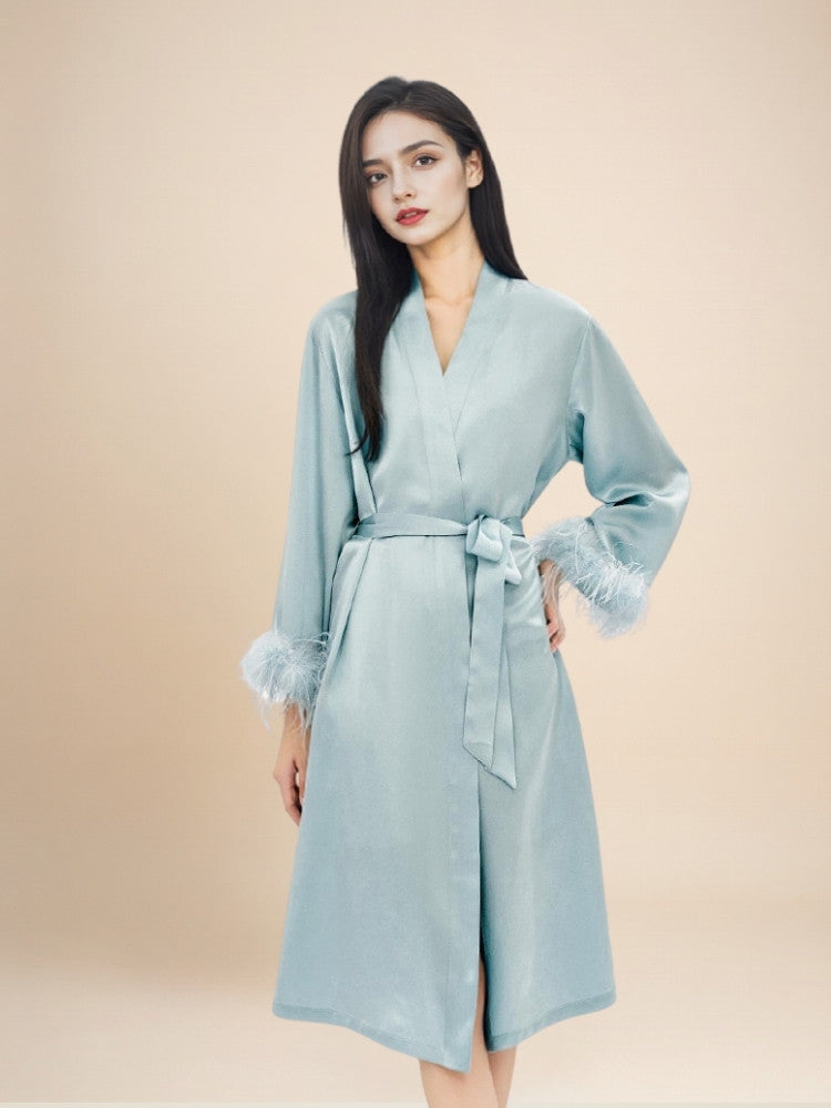 Aylenis - Silk Feather Cuff Robe | The Silk Avenue