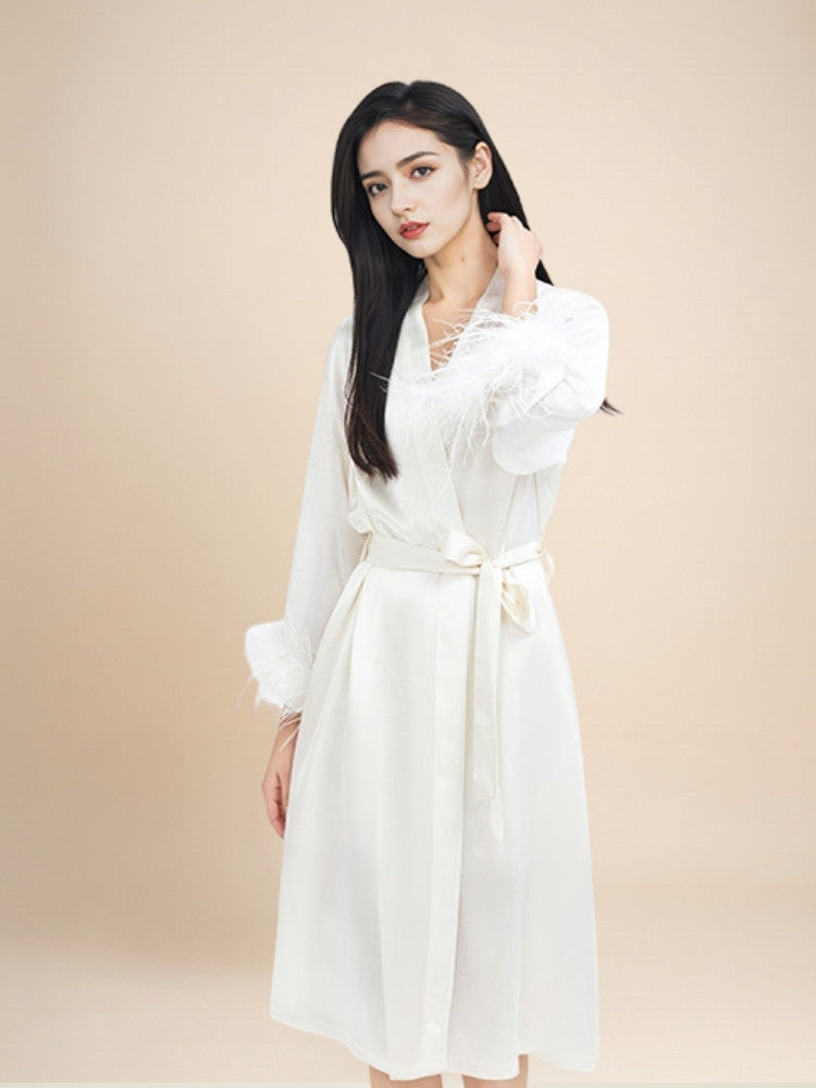 Aylenis - Silk Feather Cuff Robe | The Silk Avenue