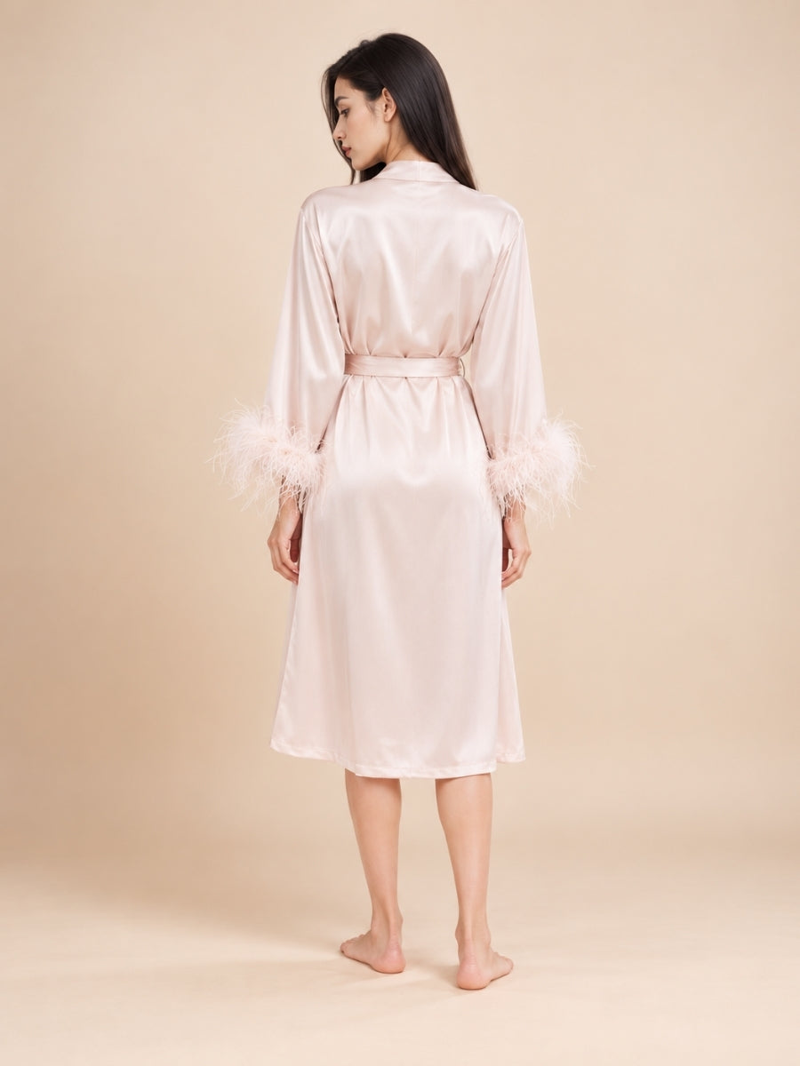 Aylenis - Blush Pink Silk Feather Cuff Robe | The Silk Avenue