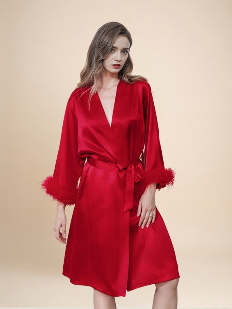 Aylenis - Silk Feather Cuff Robe | The Silk Avenue
