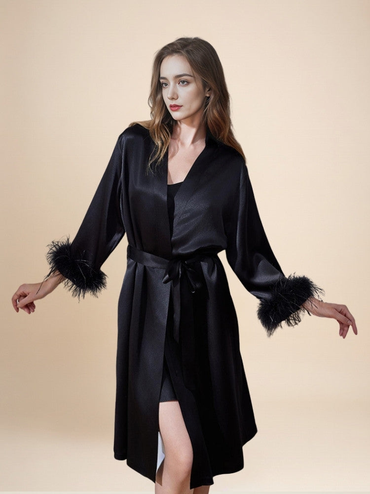 Aylenis - Silk Feather Cuff Robe | The Silk Avenue