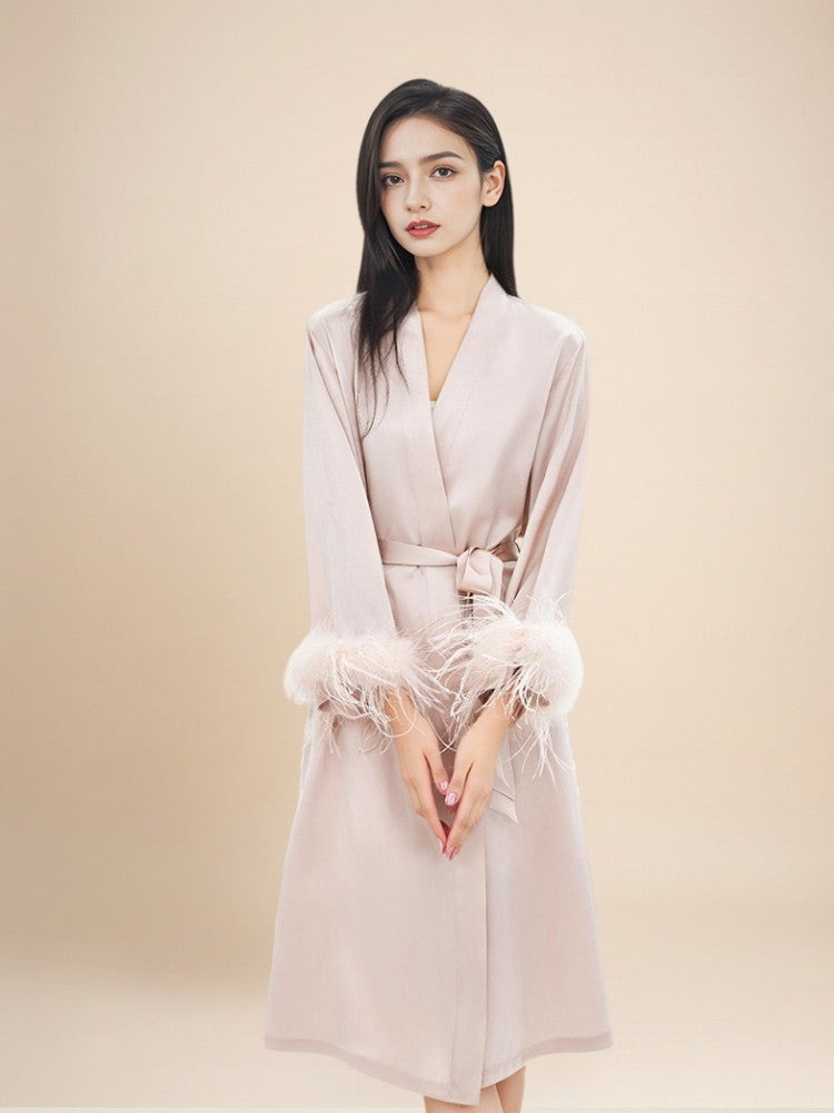 Aylenis - Silk Feather Cuff Robe | The Silk Avenue