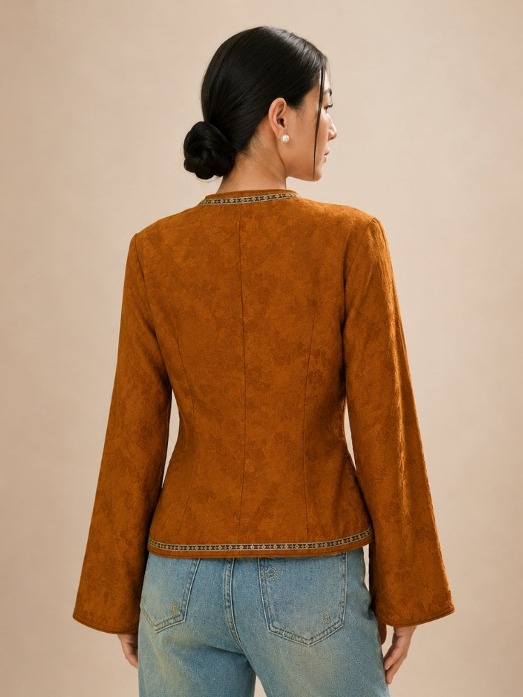Blossom - Terracotta New Chinese Silk Jacket | The Silk Avenue