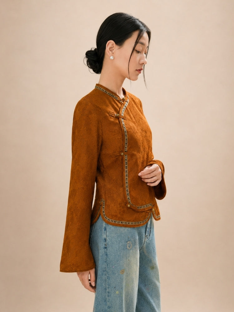 Blossom - Terracotta New Chinese Silk Jacket | The Silk Avenue