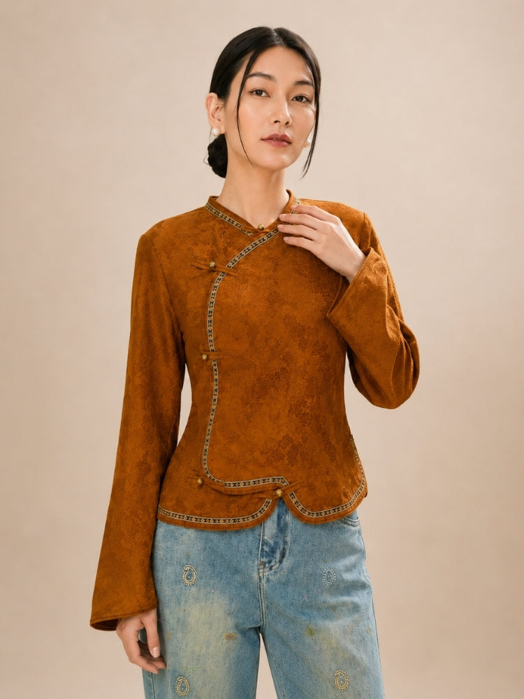 Blossom - Terracotta New Chinese Silk Jacket | The Silk Avenue