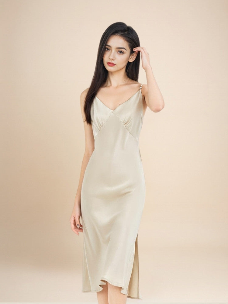 Brindelle - Silk V-Neck Side-Slit Nightgown | The Silk Avenue