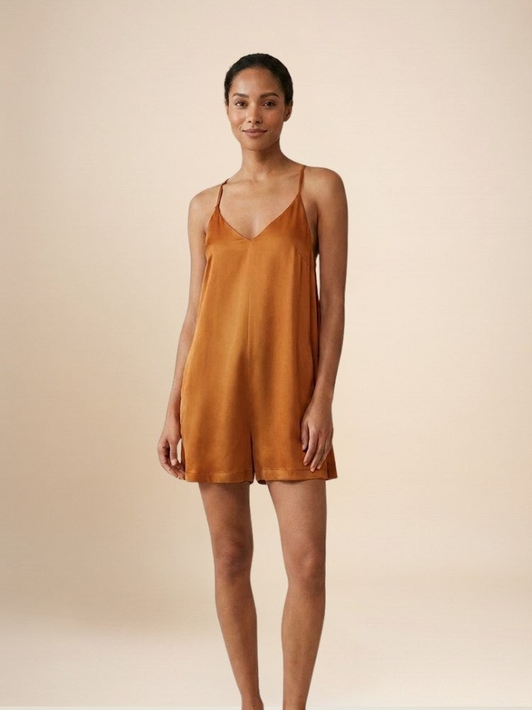 Callena - V-Neck Silk Romper | The Silk Avenue