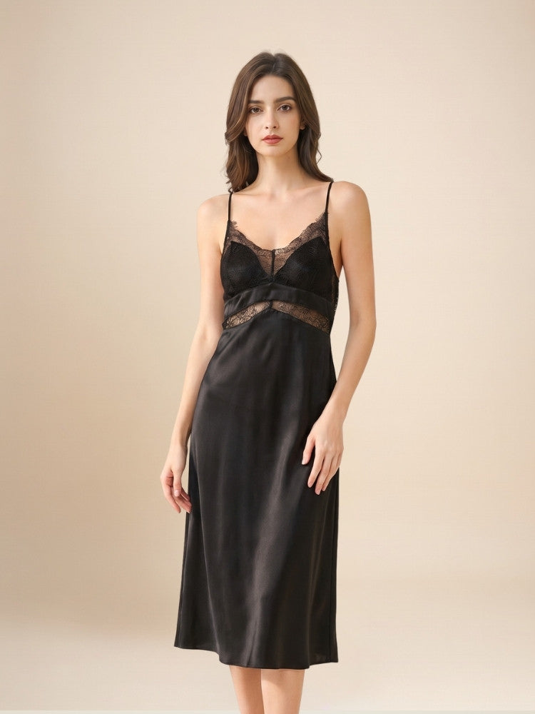 Calvene - Silk Lace-Panel Nightgown | The Silk Avenue