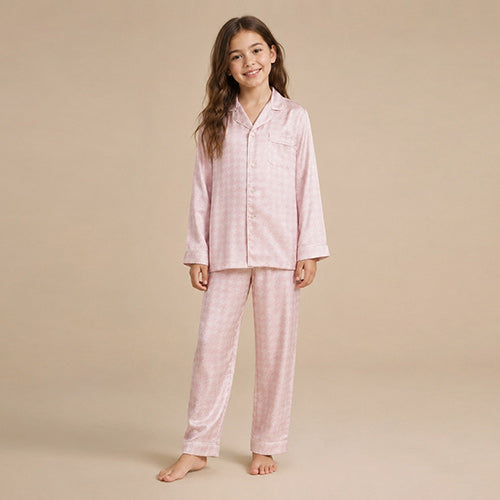 Calyra - Kids Houndstooth Silk Pajama Set | The Silk Avenue