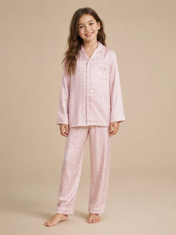 Calyra - Kids Houndstooth Silk Pajama Set | The Silk Avenue