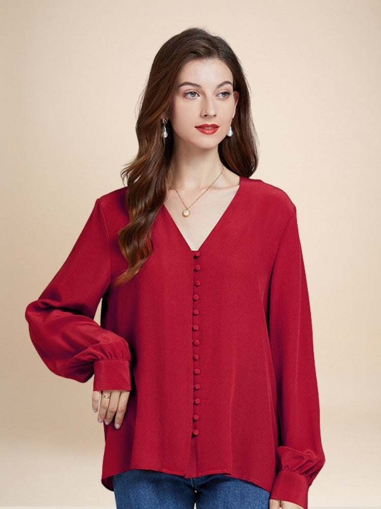 Camille – V-Neck Silk Blouse | The Silk Avenue