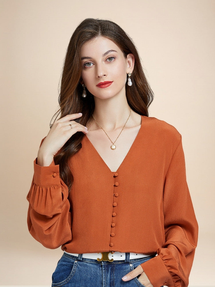 Camille – V-Neck Silk Blouse | The Silk Avenue