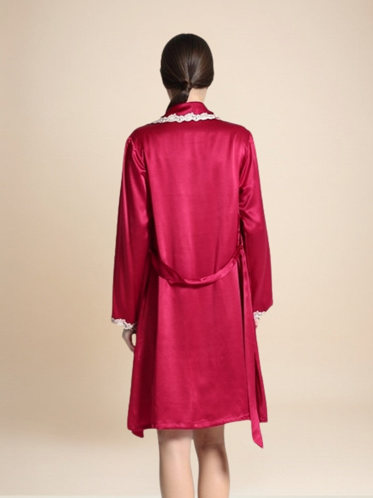 Cirelle - Silk Lace Trim Wrap Robe | The Silk Avenue