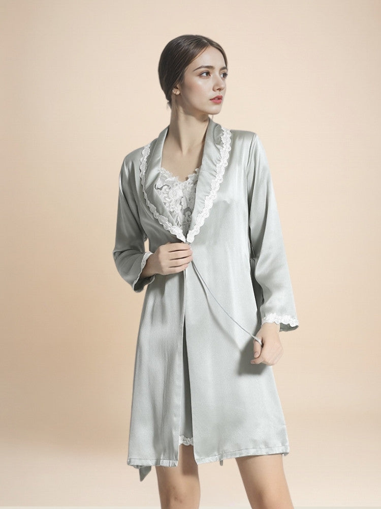 Cirelle - Silk Lace Trim Wrap Robe | The Silk Avenue