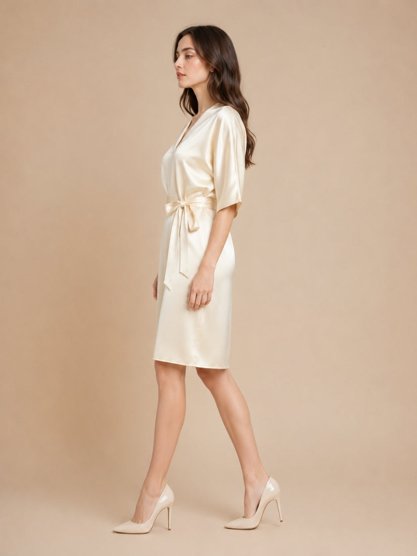 Daisy - Champagne Dolman Sleeve Silk Dress | The Silk Avenue
