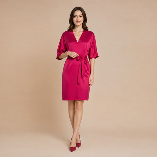 Daisy - Red Dolman Sleeve Silk Dress | The Silk Avenue
