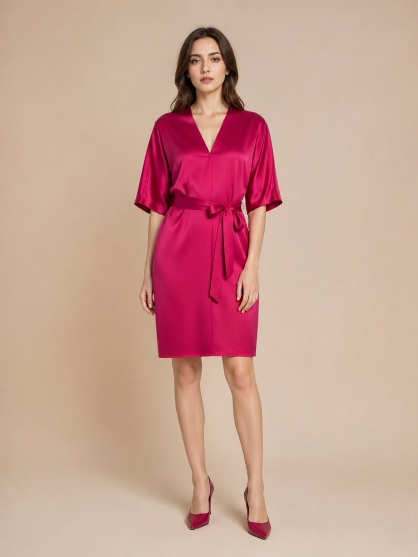 Daisy - Red Dolman Sleeve Silk Dress | The Silk Avenue