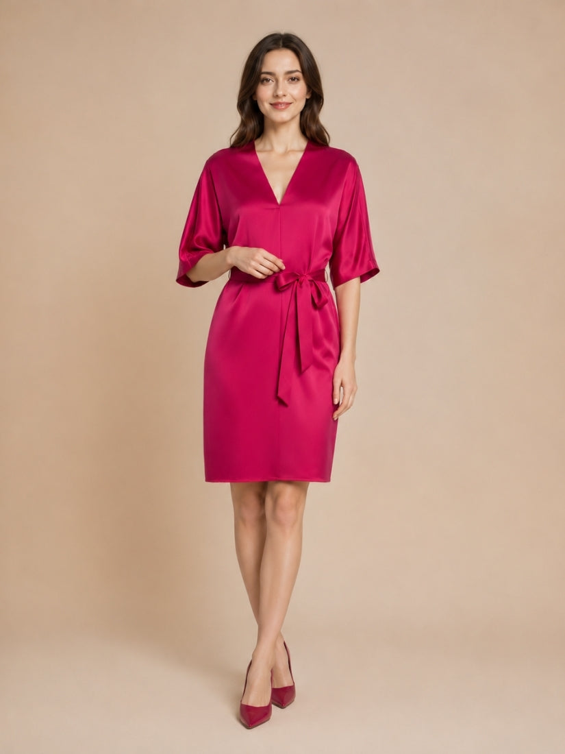 Daisy - Red Dolman Sleeve Silk Dress | The Silk Avenue