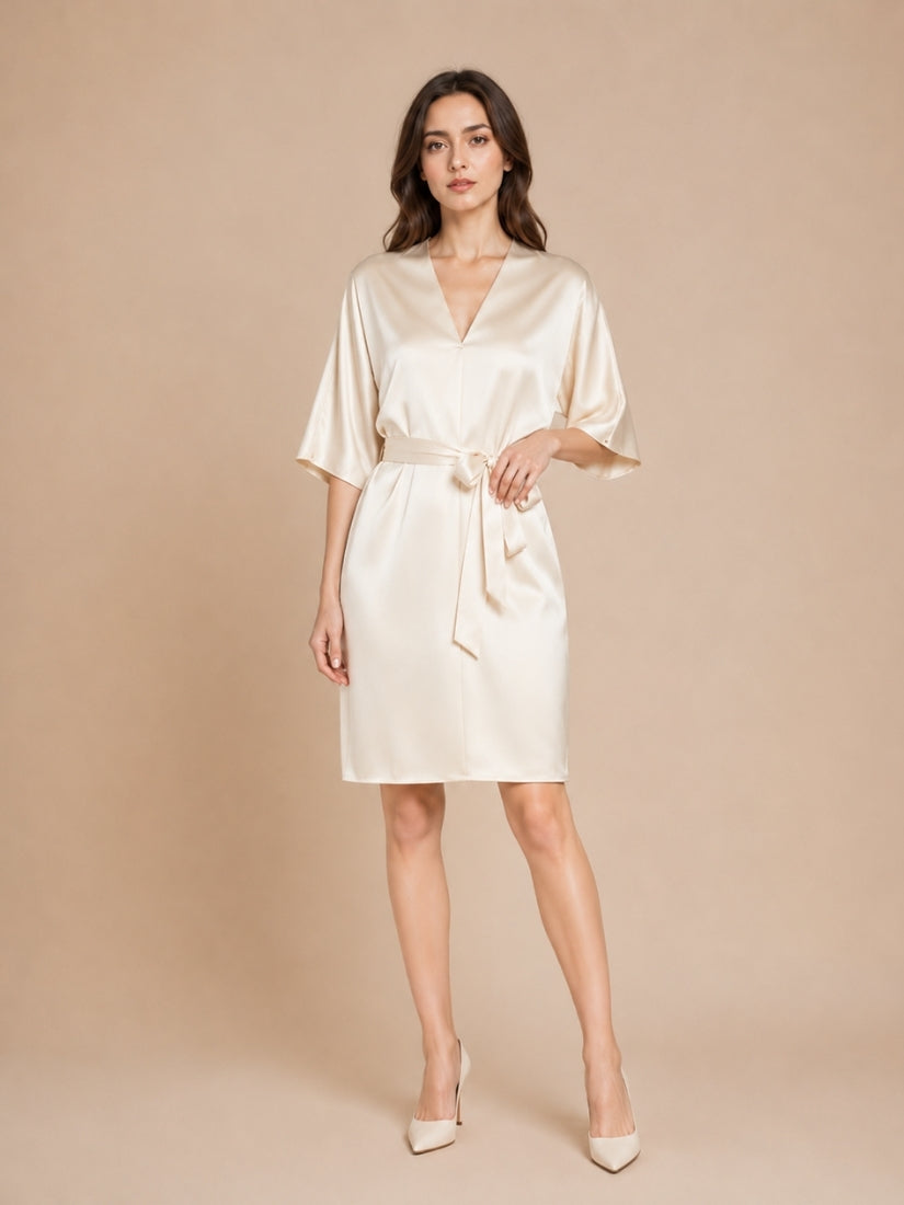 Daisy - Champagne Dolman Sleeve Silk Dress | The Silk Avenue
