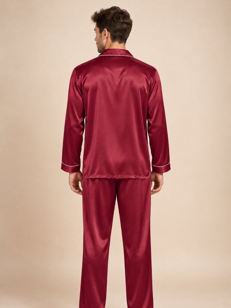 Darel - Red Long-Sleeve Silk Pajama Set | The Silk Avenue