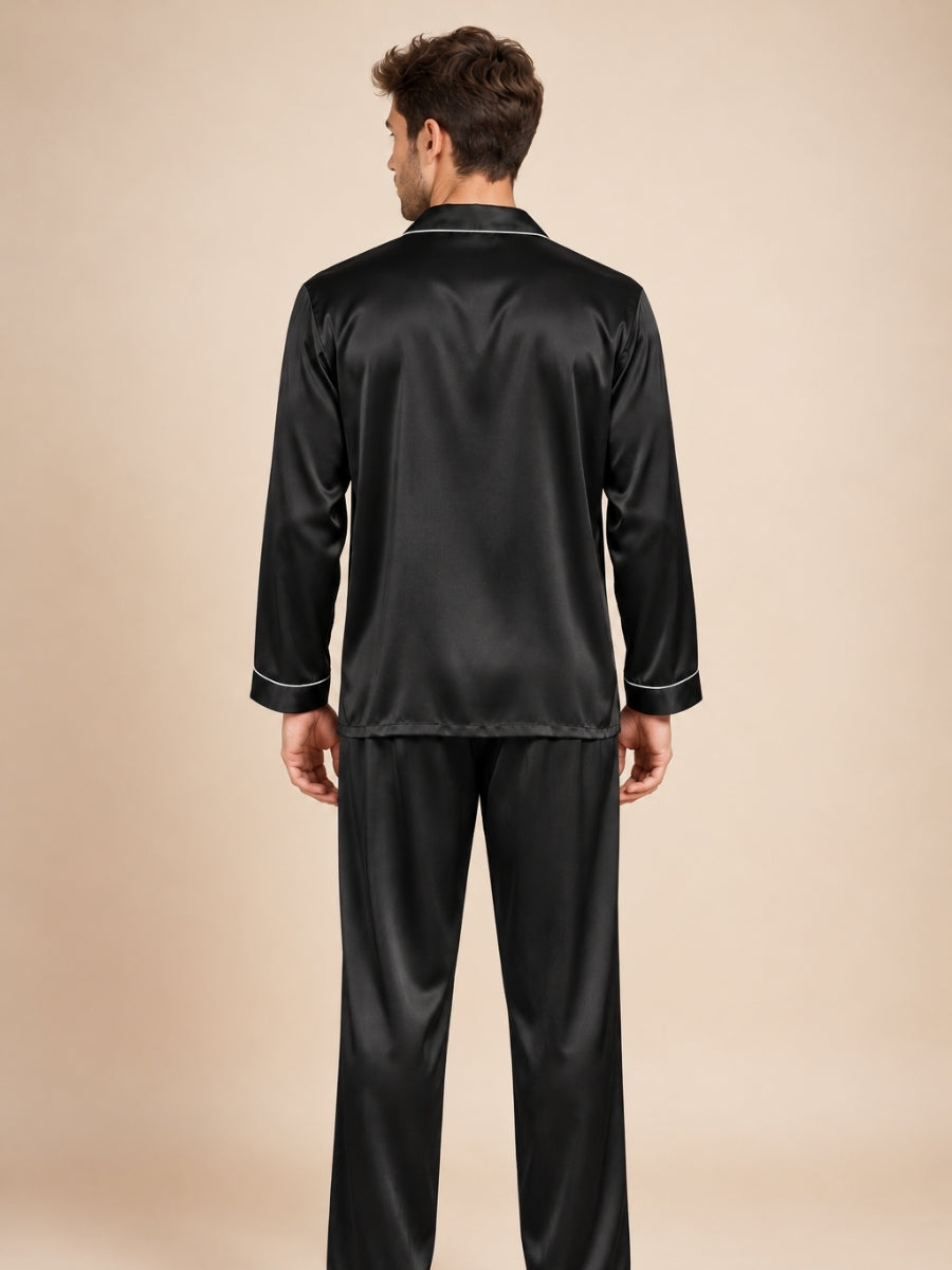 Darel - Black Long-Sleeve Silk Pajama Set | The Silk Avenue