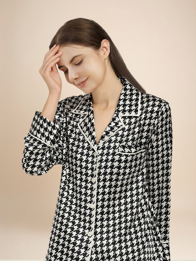 Daryssa - Houndstooth Silk Pajama Set | The Silk Avenue