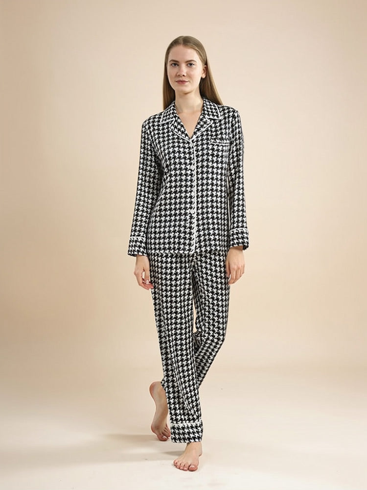 Daryssa - Houndstooth Silk Pajama Set | The Silk Avenue