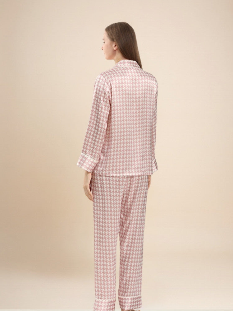 Daryssa - Houndstooth Silk Pajama Set | The Silk Avenue