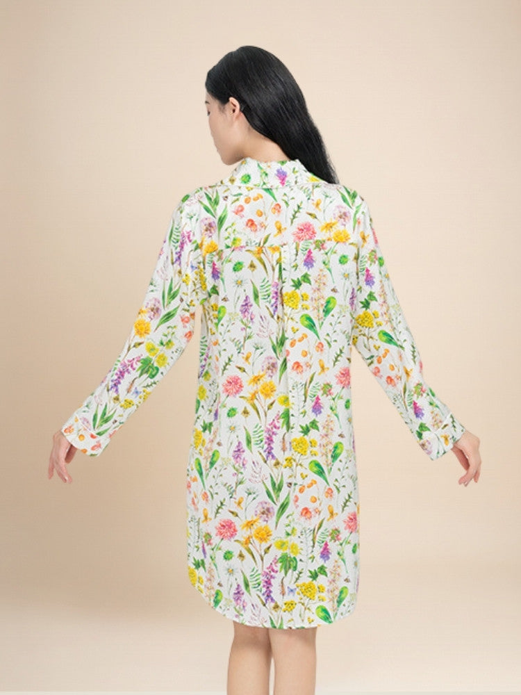 Eirisse - Botanical Silk Shirt Dress | The Silk Avenue
