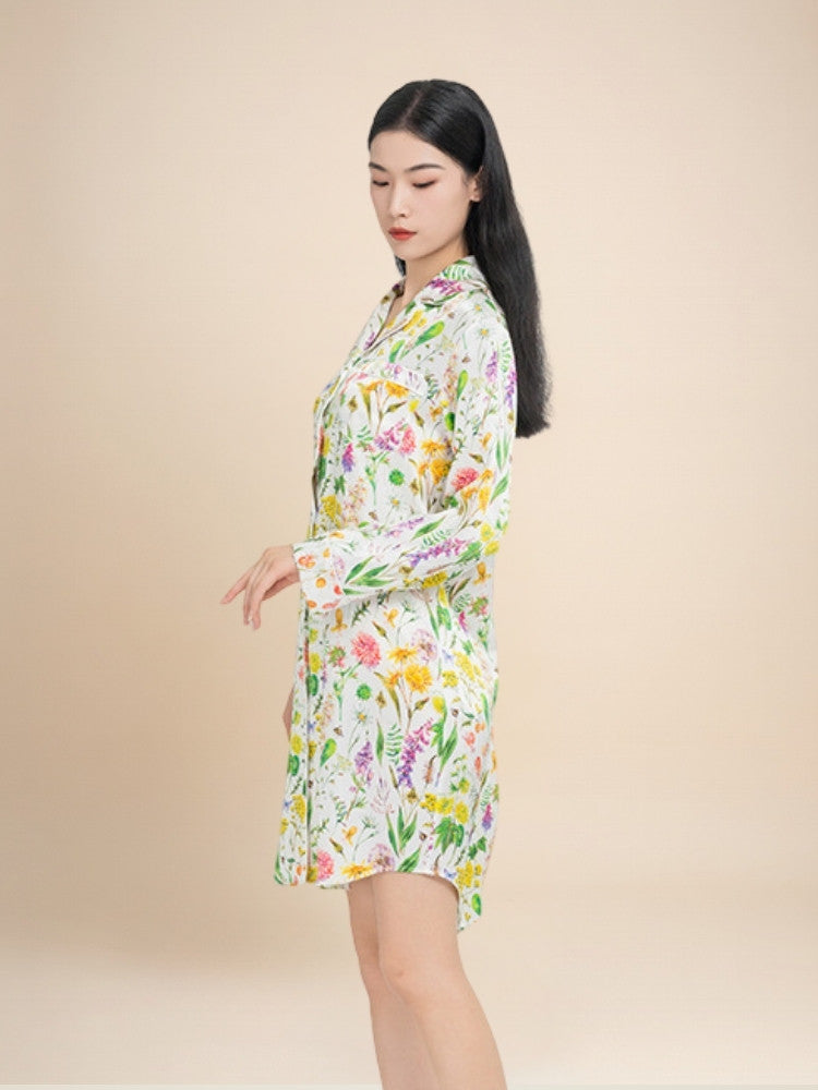 Eirisse - Botanical Silk Shirt Dress | The Silk Avenue