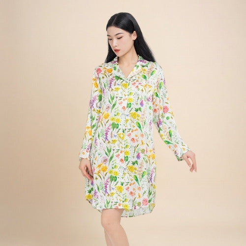 Eirisse - Botanical Silk Shirt Dress | The Silk Avenue