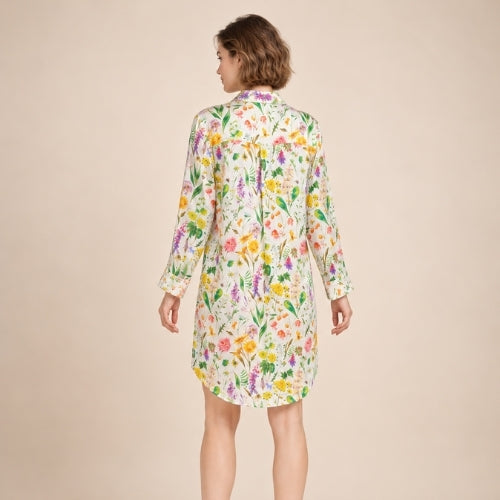 Eirisse - Floral Print Botanical Silk Shirt Dress | The Silk Avenue