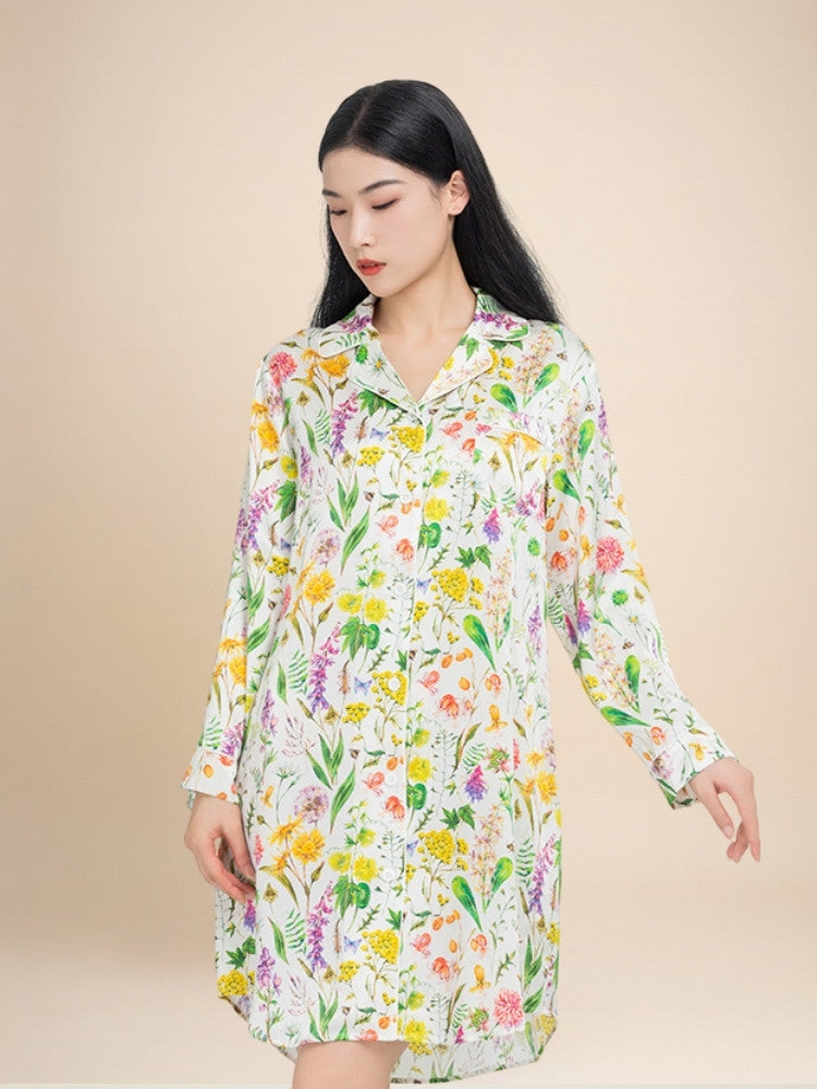 Eirisse - Botanical Silk Shirt Dress | The Silk Avenue