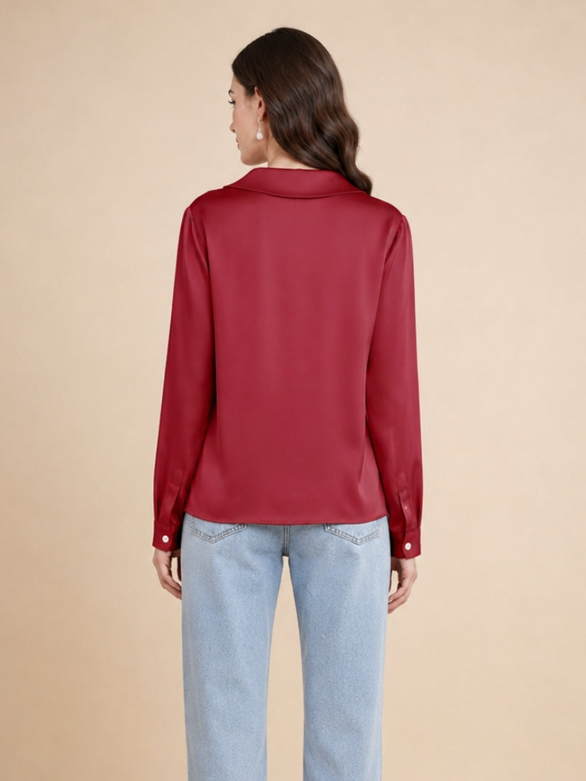 Eleanor – Red Pointed Collar Silk Blouse | The Silk Avenue
