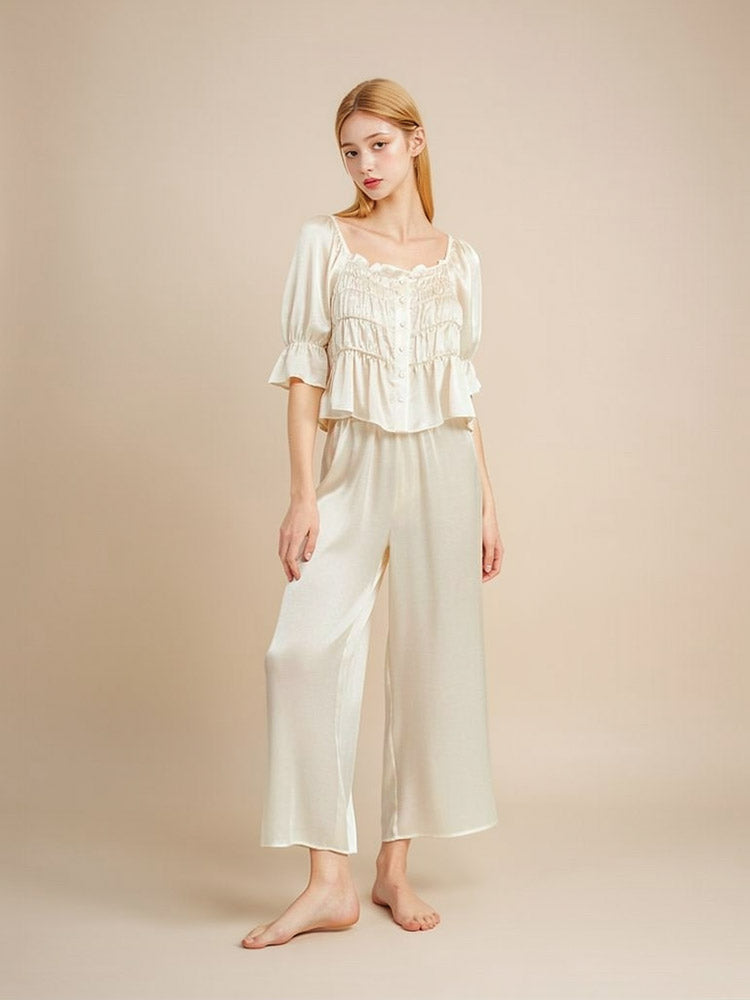 Elissina French Smocked Silk Pajama Set | The Silk Avenue