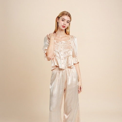 Elissina French Smocked Silk Pajama Set | The Silk Avenue