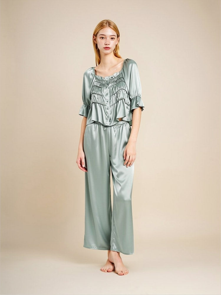 Elissina French Smocked Silk Pajama Set | The Silk Avenue