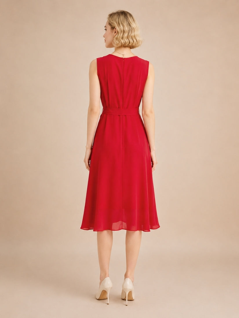 Elizabeth - Wrap V-Neck Silk Midi Dress Red | The Silk Avenue