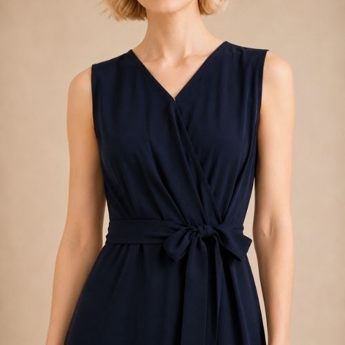 Elizabeth - Wrap V-Neck Silk Midi Dress Navy | The Silk Avenue