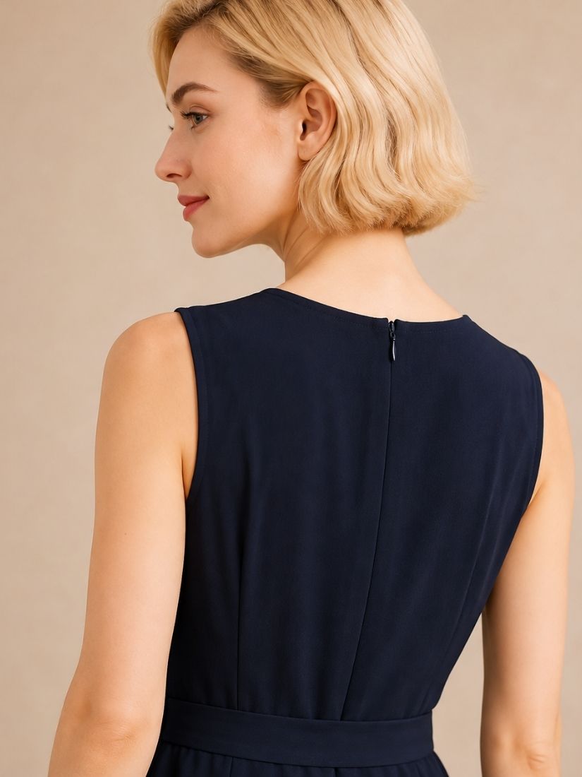 Elizabeth - Wrap V-Neck Silk Midi Dress Navy | The Silk Avenue
